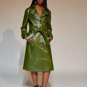 NWT Free People x Deadwood Cactus Leather Trench Coat - Green - XS (34)